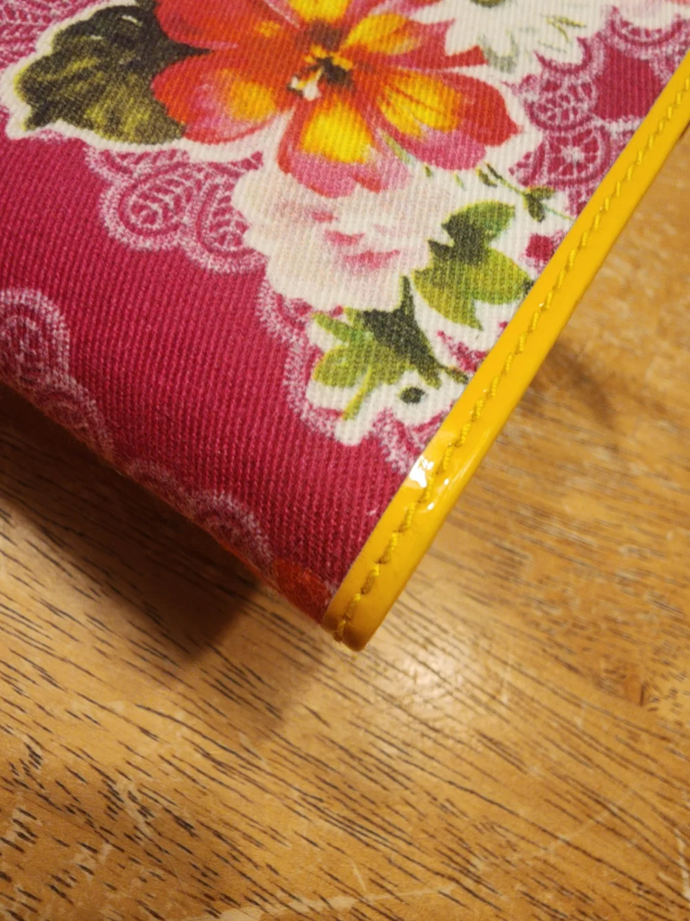 Dolce & Gabbana floral and pink fabric wallet  bright yellow patent leather